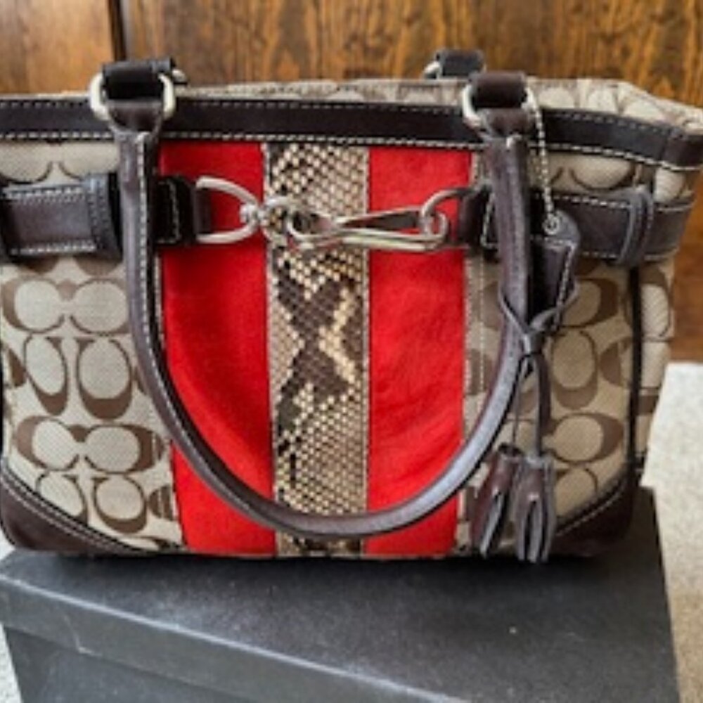 Coach | Hampton Tote, Python, Brown Suede, Orange… - image 3
